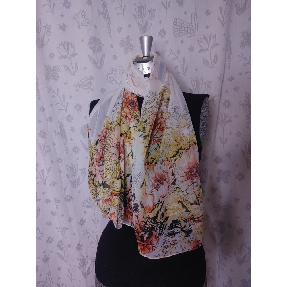 Rectangle White Pink Red Floral‎ Scarf Shawl Wrap